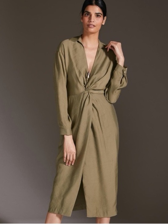 Anthropologie Dresses & Skirts - Anthropologie Olive Green Twist-Front Midi Dress